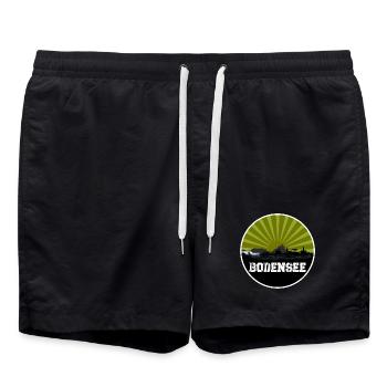 Lake Constance Retro Skyline - Swim Trunks - black - Front - AI Model Male 185 light (185cm)