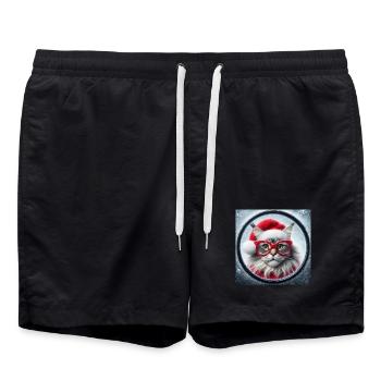 Maine Coon Cat as Santa Claus - Swim Trunks - black - Front - AI Model Male 185 light (185cm)