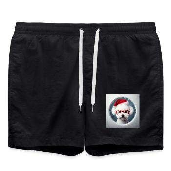Bichon Frisé Hund als Weihnachtsmann - Badeshorts - Schwarz - Vorne - AI Model Male 185 light (185cm)