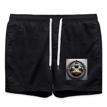 Grenouille avec casque de plongée regardant à travers le hublot - Short de bain - noir - Devant - AI Model Male 185 light (185cm)