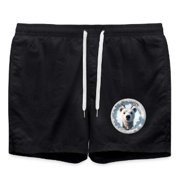 Reindeer head looking through ice - Swim Trunks - black - Front - AI Model Male 185 light (185cm)