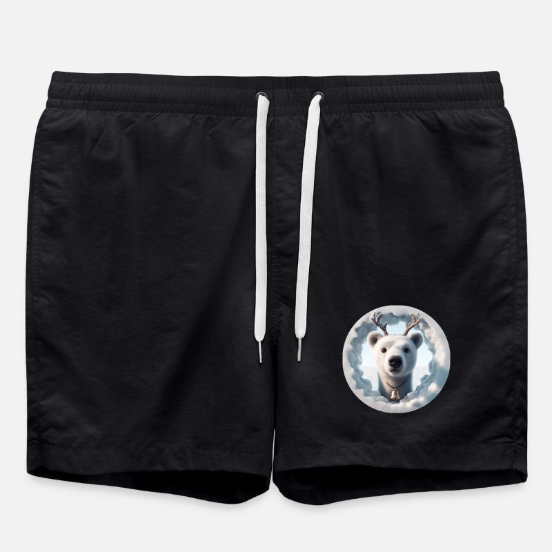 Reindeer head looking through ice - Swim Trunks - black