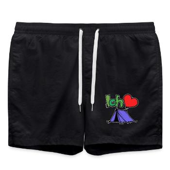 Herz Wanderer Statement Chillen Zelten Camping - Badeshorts - Schwarz - Vorne - AI Model Male 185 light (185cm)