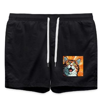 Expressive cat illustration in pop art style - Swim Trunks - black - Front - AI Model Male 185 light (185cm)