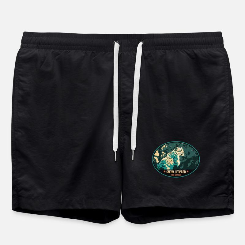 Snow Leopard illustration patch - Swim Trunks - black