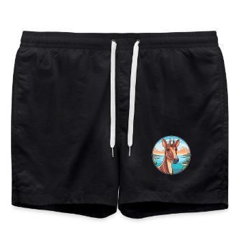 Okapi Aquarelle Cartoon Kawaii Clipart Animal - Short de bain - noir - Devant - AI Model Male 185 light (185cm)