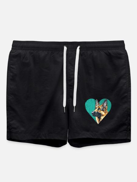 German Shepherd Portrait - Swim Trunks - black