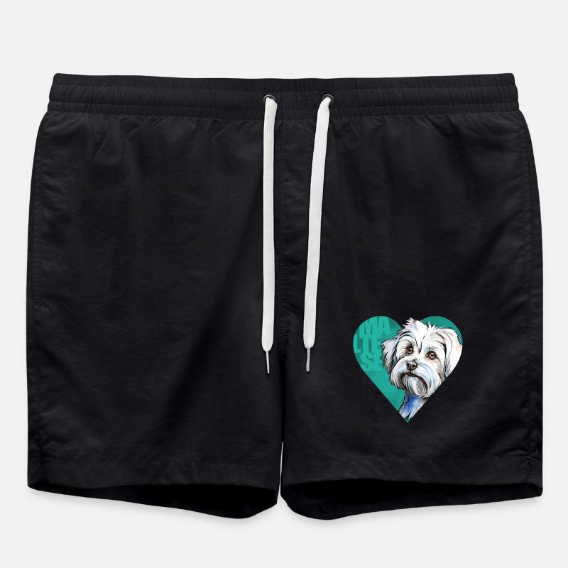 Maltese Portrait - Swim Trunks - black