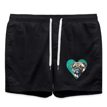 Mops Portrait - Badeshorts - Schwarz - Vorne - AI Model Male 185 light (185cm)