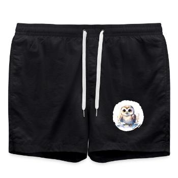 Harfang des neiges aquarelle - Short de bain - noir - Devant - AI Model Male 185 light (185cm)