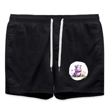 Aquarelle Hippopotame - Short de bain - noir - Devant - AI Model Male 185 light (185cm)
