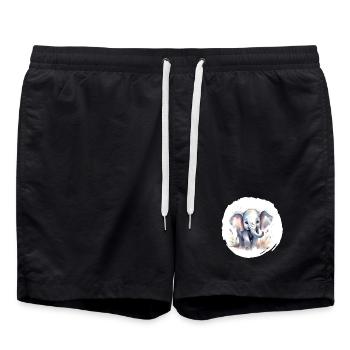 Aquarelle Éléphant - Short de bain - noir - Devant - AI Model Male 185 light (185cm)