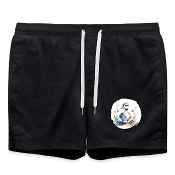 Geese Chick Watercolor - Swim Trunks - black - Front - AI Model Male 185 light (185cm)