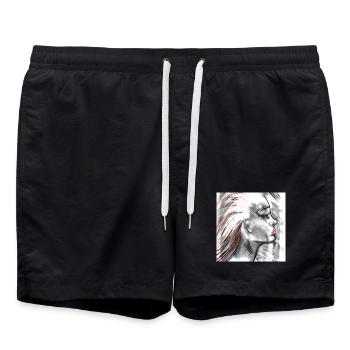 Elegante Frauenporträt mit Farbakzenten - Badeshorts - Schwarz - Vorne - AI Model Male 185 light (185cm)