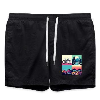 Retro Pop Cycle & Mountain Sunset - Badeshorts - Schwarz - Vorne - AI Model Male 185 light (185cm)