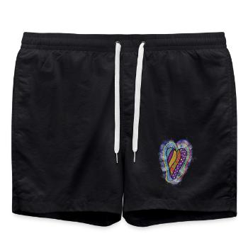 Colorful heart with geometric patterns - Swim Trunks - black - Front - AI Model Male 185 light (185cm)