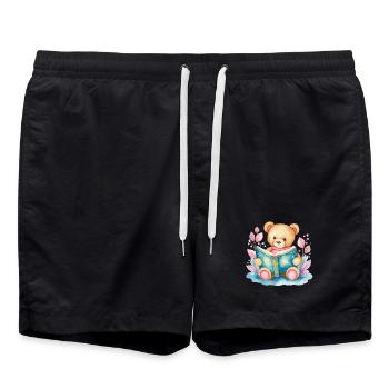 Teddybär mit Buch Aquarell - Badeshorts - Schwarz - Vorne - AI Model Male 185 light (185cm)