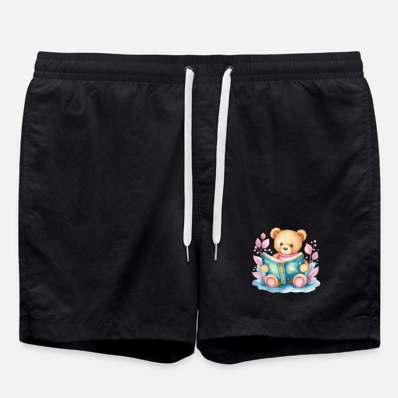 Teddybär mit Buch Aquarell - Badeshorts - Schwarz
