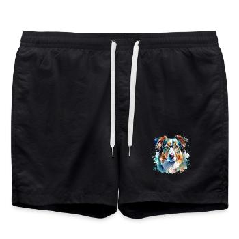 Berger australien avec des lunettes aquarelle - Short de bain - noir - Devant - AI Model Male 185 light (185cm)