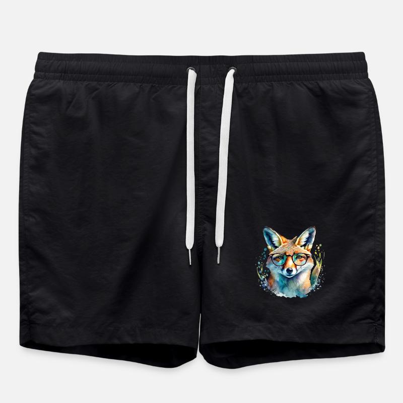 Fuchs mit Brille - Badeshorts - Schwarz