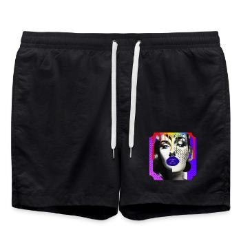 Colorful Pop Art Photo Collage - Swim Trunks - black - Front - AI Model Male 185 light (185cm)