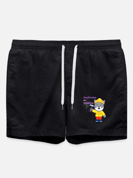 Hardworking Cat in Construction Suit - Swim Trunks - black