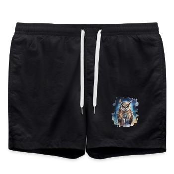 Krafttier Eule, Weisheit, Intuition, Schamanisches - Badeshorts - Schwarz - Vorne - AI Model Male 185 light (185cm)