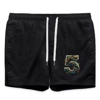 5 Jahre T-Rex 5. Geburtstag Geschenk - Badeshorts - Schwarz - Vorne - AI Model Male 185 light (185cm)