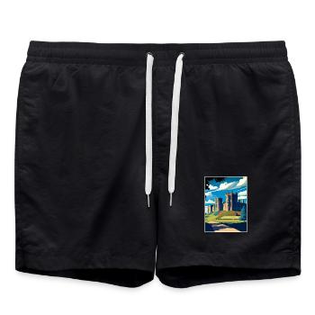 Alnwick Castle England Vintage Travel Illustration - Swim Trunks - black - Front - AI Model Male 185 light (185cm)