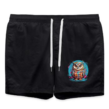Liebenswerte Eule auf Farbklecksen - Badeshorts - Schwarz - Vorne - AI Model Male 185 light (185cm)