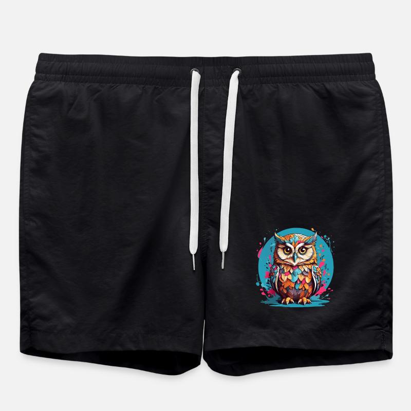 Liebenswerte Eule auf Farbklecksen - Badeshorts - Schwarz