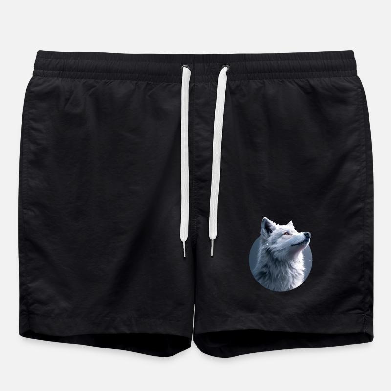 White Wolf Illustration - Swim Trunks - black