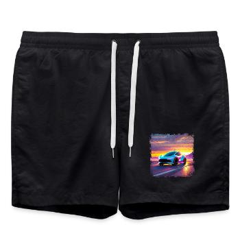 futuristisches Auto in Sonnenuntergangsfarben - Badeshorts - Schwarz - Vorne - AI Model Male 185 light (185cm)