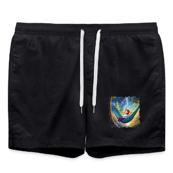 Girl on hammock, chilling, with flashes - Swim Trunks - black - Front - AI Model Male 185 light (185cm)