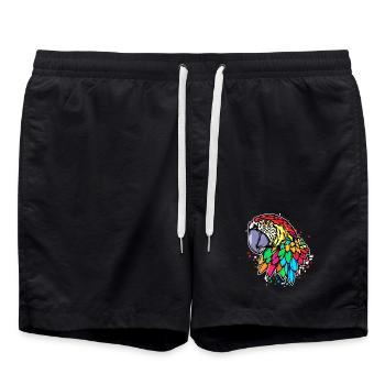 Animal, Bird, Parrot, Bird Lover, Zoo, Tropical - Swim Trunks - black - Front - AI Model Male 185 light (185cm)