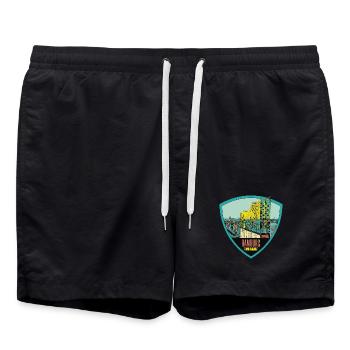 Illustration: , Hamburg - Badeshorts - Schwarz - Vorne - AI Model Male 185 light (185cm)
