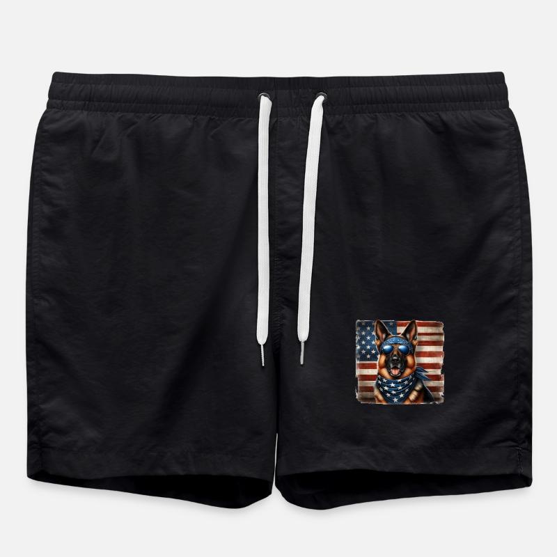 Schäferhund mit USA Flagge - Badeshorts - Schwarz