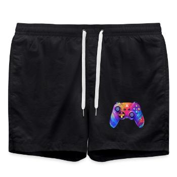 Manette de jeux vidéo pixel art - Short de bain - noir - Devant - AI Model Male 185 light (185cm)