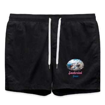Santorini Griechenland Reisen Vulkan Akrotiri - Badeshorts - Schwarz - Vorne - AI Model Male 185 light (185cm)