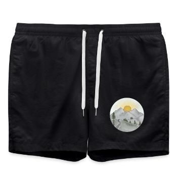 Bergidylle bei Sonnenuntergang im Frühling - Badeshorts - Schwarz - Vorne - AI Model Male 185 light (185cm)