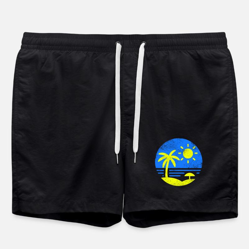 Vintage Beach Blue Yellow - Swim Trunks - black