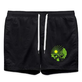 Urlaubslandschaft (Grün) - Badeshorts - Schwarz - Vorne - AI Model Male 185 light (185cm)