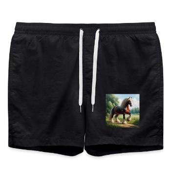 Watercolor Percheron Horse - Swim Trunks - black - Front - AI Model Male 185 light (185cm)