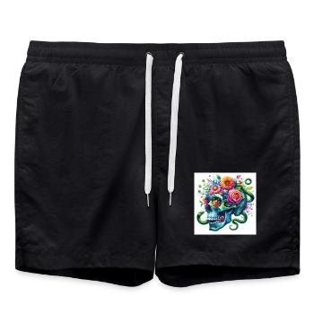 Aquarell blauer Totenkopf und Schlangen - Badeshorts - Schwarz - Vorne - AI Model Male 185 light (185cm)