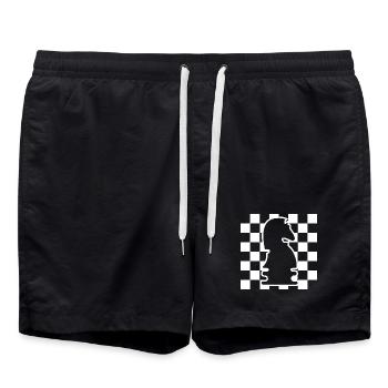 Chess Horse Checkerboard Pattern Symbol Graphic Logo - Swim Trunks - black - Front - AI Model Male 185 light (185cm)