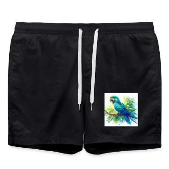 Aquarell Blauer Ara - Badeshorts - Schwarz - Vorne - AI Model Male 185 light (185cm)
