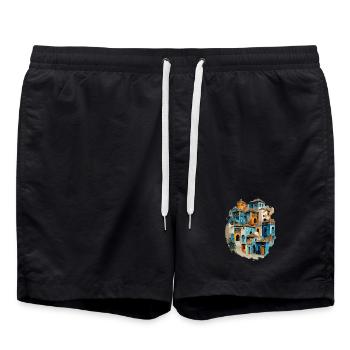 Buntes Hausdorf in blauem Farbton - Badeshorts - Schwarz - Vorne - AI Model Male 185 light (185cm)