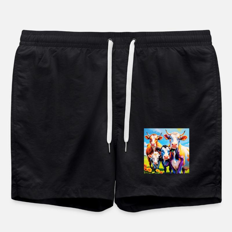 Lebendiges, farbenfrohes Kuhherden-Design - Badeshorts - Schwarz