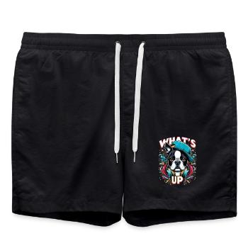Boston Terrier Gangster What's Up Dog Gift - Swim Trunks - black - Front - AI Model Male 185 light (185cm)
