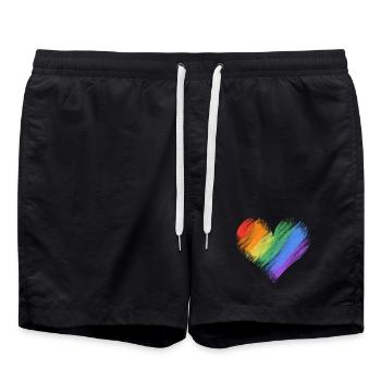 Rainbow Heart Brush Stroke - Swim Trunks - black - Front - AI Model Male 185 light (185cm)